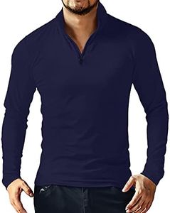 YTD Men's Casual Slim Fit Shirts Pure Color Long Sleeve Polo Fashion T-Shirts XXL Navy
