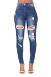 Glook Womens High Waist Skinny Slim Fit Stretchy Denim Butt Lifting Jeans Pants (12, Ripped Jeans)