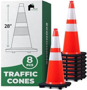 EconoHome 28-Inch Tall, 8-Pack Reflective Traffic Cones - 5.3 lbs Weighted Orange Safety Cones for Parking Lot, Traffic Control, Construction, Road Safety - Heavy Duty Square Base, Flexible PVC