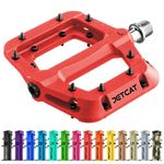 JETCAT Mountain Bike Pedals Flat - MTB Pedals Flat, Bicycle Pedals for BMX/MTN/Road/Gravel/EBike, Platform, Adults & Kids Bike Replacement - 9/16" Red