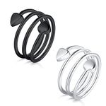 Jecanori Women's Lymphatic Drainage Therapeutic Magnetic Therapy Rings for Women,Adjustable Lymphatic Drainage Copper Magnetic Therapy Rings, Magnetic Lymph Detox Ring Love Heart Gift(2PCS) (Black & S