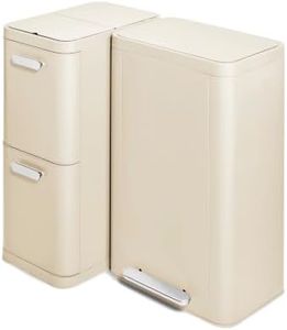 Caraway Rectangular Trash and Recycling Duo - Stainless Steel 13 Gallon Step Trash Can and 2-Drawer Recycling Bin - Cream