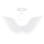 Loieryk Angel Wings and Halo Adult Feather Angel Costume for Women Kids Girls Halloween Cosplay Theme Party White