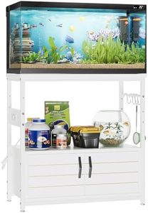 Bestier 20-29 Gallon Fish Tank Stand with Storage, Modern Aquarium Stand with Power Outlets, 31x15 Metal Reptile Terrarium Stand with Cabinet, Hook, and Adjustable Feet,350 Lbs Capacity(White)