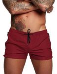 COOFANDY Men's Swimwear Swimsuits Solid Basic Swim Boxer Trunks Board Shorts with Zipper Pockets, Red, X-Large