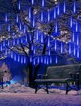 AveyLum LED Meteor Shower Rain Lights 30cm 8 Tubes Falling Rain Drop Christmas Lights Cascading Icicle String Light for Holiday Party Wedding Christmas Tree Decoration, Blue