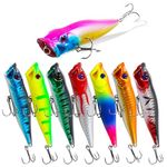 Popper Lure Topwater Fishing Lures, 8pcs Popper Fishing Lures Kit Crankbait Jerkbaits Hard Bait Bass Lures Pencil Artificial Bait Swimbait Set with Treble Hook for Pike Bass Trout Catfish Redfish