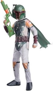 Rubies Boba Fett Clássico para niños y niñas, Jumpsuit impreso con cubrebotas, capa y máscara, Oficial Star Wars, Unisex para Cosplay, Fiestas y cumpleaños