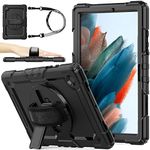 SEYMAC stock 360° Hand Strap Shockproof Case for Samsung Galaxy Tab A8 10.5 inch, Black