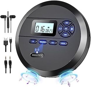 CD Player Portable, DESOBRY Portable CD Player with Speakers & FM Transmitter, Compact CD Player for Car Built-in 2000mAh Rechargeable Battery, Walkman CD Player with LCD Screen, Earphones, AUX Cord