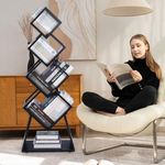 tonchean Tree Bookshelf Black 5 Tier Bookshelf Metal Bookcases Floor Standing Geometric Bookshelves Industrial Book Storage Rack Display Shelf for CDs, Books, Home Decor