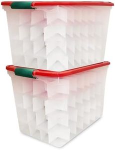 HOMZ 2-Pack Holiday Tote, Clear Plastic Storage Bins w/Lids & Dividers, 112 Quart, Red - Stackable Organizing Containers for Christmas Ornament Decorations, Gift Wraps, and Crafts