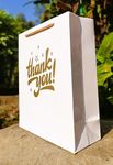 White Thank You Paper Gift Bags - 7x9x3 Inches - Elegant Gold Print - Great for Return Gift, Business, Birthdays, Weddings, Diwali, Just Say thank you, Small Gift Packaging (Pack of 10)