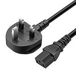 UXWEN Monitor Power Cable UK for Samsung, Dell, Sony, HP, LED LCD Smart TV, 250V 10A 3 Prong Kettle Lead 5FT IEC C13 Universal AC Power Cord Replacement for PC, Monitor, Printer (1.5M/5FT)