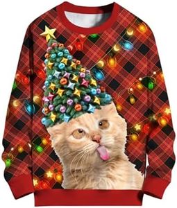 SANKILL Ugly Christmas Sweaters For Men Women Funny Christmas Sweater For Couples Ugly Christmas Sweatshirt Cat Costume, F10 Yellow Funny Cat, XX-Large-3X-Large