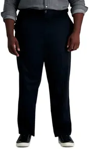 Haggar mens Premium No Iron Khaki Classic Fit Expandable Waist Flat Front dress pants, Black, 38W x 29L US