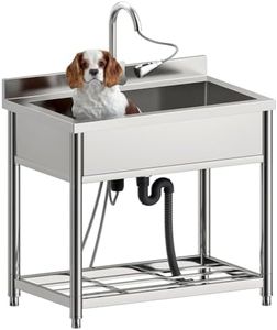 GGW Stainless Steel Large Utility Sink Single Bowl, Freestanding Laundry Sink with Pull-Out Faucet, Utility Sink for Laundry Room, Garage, Kitchen, Outdoor/Indoor Use, W35.4" x D22.4" x H37"