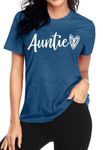 Fawniss Women Auntie Shirts Cute Love Heart Print Aunt Tops Tees Casual Vacation Shirts （Blue,Small）