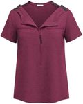 Deyeek After Shoulder Surgery Must Haves | Chemo Clothing | Women Short Sleeve Shirt | Clothes for Rotator Cuff Surgery Dark Red