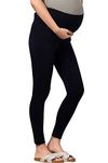 Easy Feed Women's Slim Fit Cotton Maternity Leggings | Pregnancy Pants Over-Belly Design and Elastic Waistband Black(M)