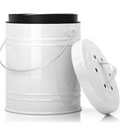 Cooler Kitchen 1.3 Gallon White Countertop Compost Bin - Kitchen Compost bin with EZ-No Lock Lid, Plastic Liner & Charcoal Filters - Sturdy Construction & Odor-Free Seal Dishwasher Safe