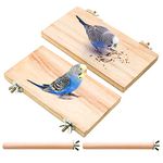 4 PCS Bird Perch Stand Platform, Natural Wood Parrot Perch Stand Platform Cage Accessories Playground Exercise Toys for Parrot Budgies Parakeet Cockatiels Conure Lovebirds (rectangle)