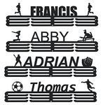 Goutoports Personalized Medal Hanger Display Holder Tiered Award Rack - Custom Text Color and Images for Athletes Easy to Install - Black - 3 Rows - 15.7x2.36x0.5 Inch