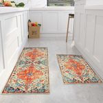 Cekene Oriental Kitchen Rugs and Mats Non Slip Washable Kitchen Rug Runners Absorbent Boho Low Pile Floor Mat for Kitchen Bedroom Entrance Laundry Room(50x80cm+50x120cm)