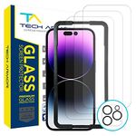 Tech Armor 3 Pack Screen Protector for iPhone 14 Pro Max[6.7 inch] + 1 Pack Camera Lens Protector,Sensor Protection,Dynamic Island Compatible,Case Friendly Ballistic Tempered Glass,[9H Hardness] - HD