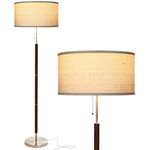 Brightech Carter - Floor Lamp for Mid Century Modern Living Rooms - Contemporary Office & Bedroom Standing Light - Tall Pole, Drum Shade Lamp with Walnut Wood Finish