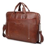 NILKESHAV PEVERBLOCK Leatherite 15.6 inch Laptop Formal Office Dark Brown Messenger Briefcase Bag with Adjustable Shoulder Cross Body Sling Strap for Men and Women