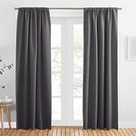 PONY DANCE Gray Curtains Drapes - 42 x 90 inches Long Grey Blackout Panels Home Fashion Solid Rod Pocket Curtain Blinds for Room Decoration Thermal Insulated Light Block, 1 Pair