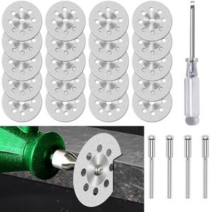 20 pcs Diamond Cutting Wheel Cut Off Discs Coated(22mm) with 4pcs 3mm Mandrel and Screwdriver for Dremel Rotary Tool