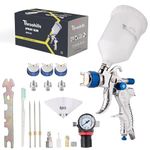 Throohills Professional HVLP Spray Gun, 1.3/1.5/1.8mm Nozzle HVLP High Atomization Flow Adjustable Pneumatic Gravity Spray Gun with 1000cc Aluminum Cup & Gauge for Paint Touch-Up(Blue)