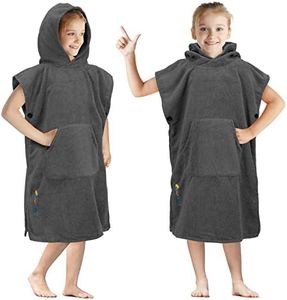SUN CUBE Kids Changing Robe Surf Poncho, Kids Beach Towels, Hooded Towel for Toddler Bath Pool, Microfiber Quick Dry Wearable Towel Poncho with Hood, Swim Towel for Boys Girls 3-7 Years, Gray