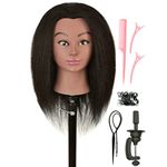 LOHXINHAIR 100% Real Human Hair Mannequin Head Manikin Manican Training Doll Head with Stand for Hairdresser Practice Braiding Styling Bleaching Dyeing Curling Cutting Natural Black