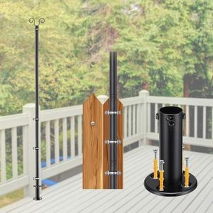 EUIJOIP Adjustable String Light Pole 2-8 FT, Heavy Duty 38mm Rustproof Metal Mounting Pole for Deck, Fence, Patio - Dual Installation Garden Light Holder