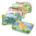 Dinosaur Puzzles for 3 4 5 6 Year Olds, 5-in-1 Dinosaur Jigsaw Puzzles with Iron Box for Storage, Dinosaur Toys Gifts for Boys, Girls, Kids and Children (Dinosaur Puzzles)