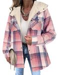 Zeagoo Womens Plaid Shacket Jacket Long Sleeve Button Down Fleece Hooded Jackets Warm Coat, Pink, Large