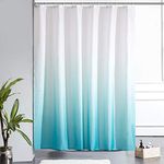 Furlinic Shower Curtain Mould Proof Polyester Fabric Wetroom Bath Curtains Waterproof Machine Washable with 12 Hooks for Bathroom White to Turquoise 72x72 Inch(180x180cm).