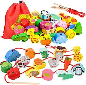Birthday Gifts for 18-36 Month Girls Kids, Toddlers Wooden Learning Threading Toys for Girl Boys Baby Age 1 2 3 Kids Gift Educational Montessori Toy for 2 3 4 Year Olds Girls Presents Toddler