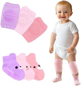 Baby Knee Pads for Crawling and Baby Socks for Walking (6 Pairs, 6-12 12-18 Months) I Toddler Socks with Grippers and Crawling Anti-Slip Knee Pads Infant Boys Girls Rodilleras para Bebes que Gatean