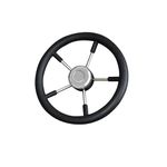 Mojiate 13-7/8 Inch Stainless Steel Boat Steering Wheel 5 Spoke Marine Destroyer Steering Syetem with PU Foam, 5-Spoke Destroyer Style Stainless Steel Steering Wheel for Boat, Yacht and More (Black)