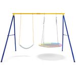 COSTWAY Metal Swing Frame for 2 Swings, A-Frame Swings Stand with Ground Stakes, Carabiners & Foot Caps, Frame Only (Yellow+Navy)