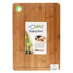 HOKIPO Large & Thick Bamboo Wood Chopping Board with Drip Groove and Finger Hole Large (Brown, 40x28 x1.5 cm)