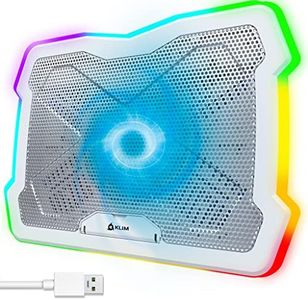 KLIM Ultimate White + RGB Laptop Cooling Pad with LED Rim + New 2023 + Gaming Laptop Cooler + USB Powered Fan + Very Stable and Silent Laptop Stand + Compatible up to 17" + PC Mac PS5 PS4 Xbox One