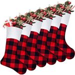 Senneny 6 Pack Christmas Stockings- 18 Inch Red Black Buffalo Plaid Christmas Stockings Fireplace Hanging Stockings for Family Christmas Decoration Holiday Season Party Decor