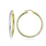 Hoops & Loops - Sterling Silver 3mm Two Tone Diamond Cut Click Top Hoop Earrings in Sizes 20mm - 50mm | Sterling Silver & Yellow Gold Flash Plated Silver & Gold