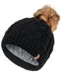 FURTALK Women Hat Knit Skull Beanie Winter Outdoor Runner Messy Bun Ponytail Cap Black