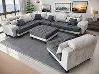 Stendmar L Shape U Shape Reversible Modern Microfiber Fabric Sectional Couch Sofa Set S150D (2 Tone Grey/Dark Grey)